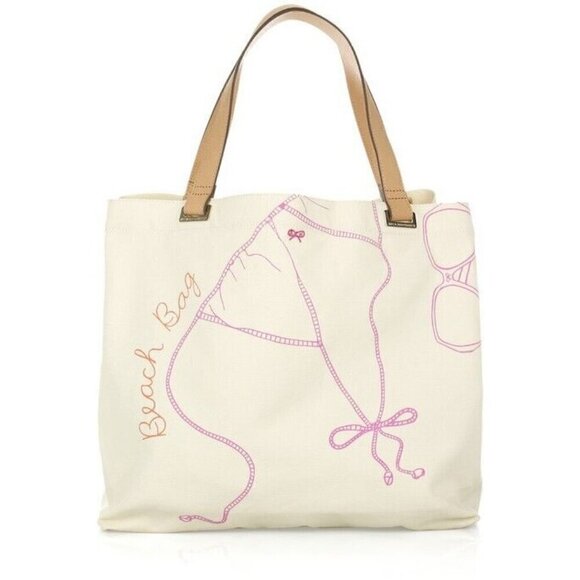 Anya Hindmarch Beach Bag Cotton Canvas Tote Bikini Design Purse - Picture 1 of 7